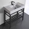 Modern Marble Design Ceramic Console Sink and Matte Black Base, 32